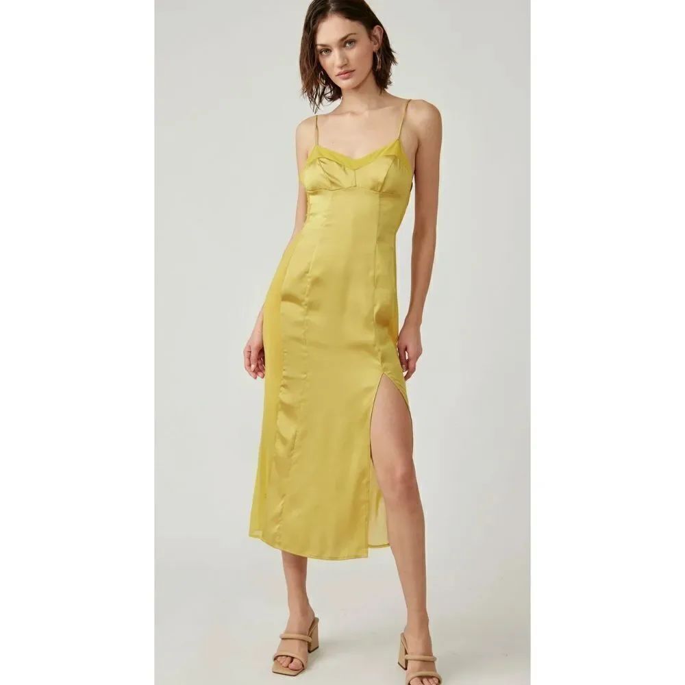 Free People City Cool Midi Slip Dress - Bitter Oil Size Small
